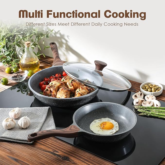 SENSARTE Nonstick Frying Pan Skillet, Swiss Granite Coating Omelette Pan, Healthy Stone Cookware Chef's Pan, PFOA Free (8/9.5/10/11/12.5 Inch) (11 Inch)