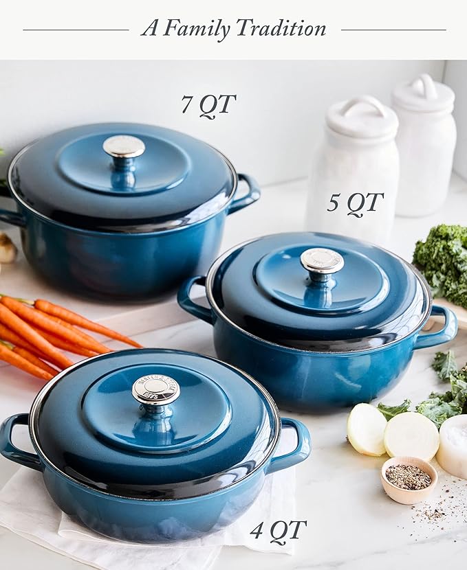 Merten & Storck 7QT Round Dutch Oven Casserole Pot with Lid, European Crafted Enameled Iron Stockpot, Induction & All Cooktops, Braising, Stews, Roasting, Slow Cooking, Sourdough, Aegean Teal