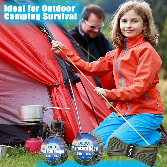 Paracord Nylon Rope Army Green 50ft with 7-Strand Core, 10 Colors and 50/100/200 ft, Type III Parachute Cord 4mm for Camping, Survival, Hiking, DIY, Crafting, Outdoor Utility Rope