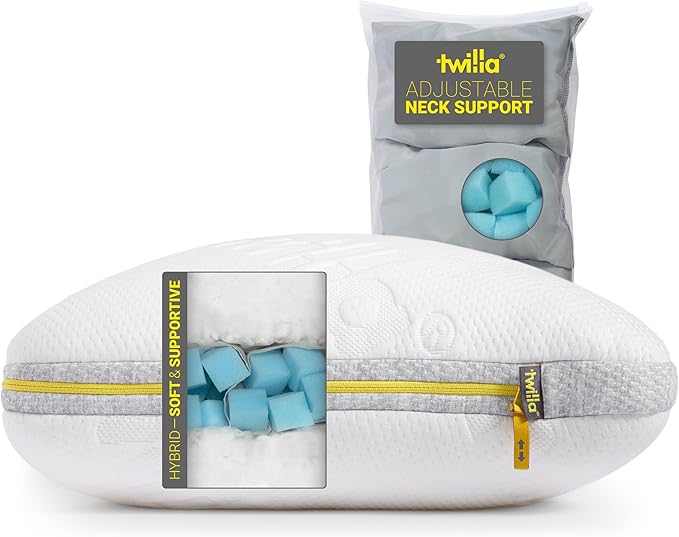Twilla Adjustable Pillow - Contour & Height Adjustments for Spine Alignment, Deep Sleep & Lasting Comfort - Customizable for Side & Back Sleeper