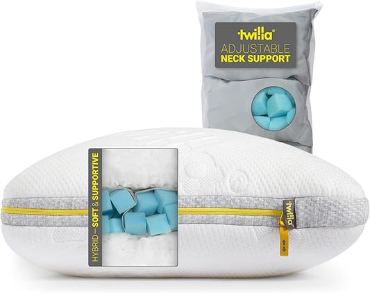Twilla Adjustable Pillow - Contour & Height Adjustments for Spine Alignment, Deep Sleep & Lasting Comfort - Customizable for Side & Back Sleeper