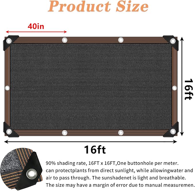 Black Shade Cloth,90% Durable Mesh Tarp with Grommets, Resistant Garden Sun Shade Netting, Shading Antifreezing for Pergola Greenhouse Plants Growing Chicken Coop Shade Cover