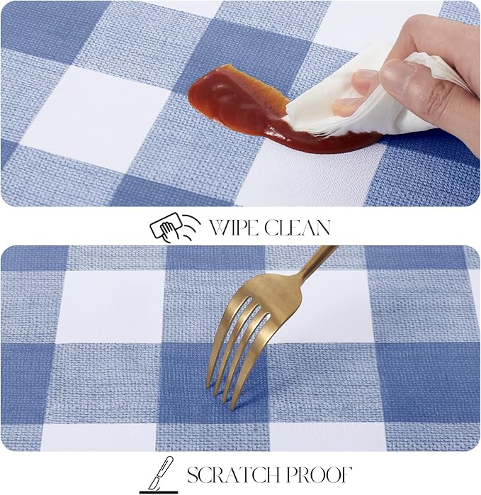 MOSAYT Rectangle Vinyl Tablecloth, 100% Waterproof Buffalo Gingham Plastic Table Cloth, Heavy Duty Wipeable Table Covers for Picnic, Outdoor, Camping - 54 x 108, Blue