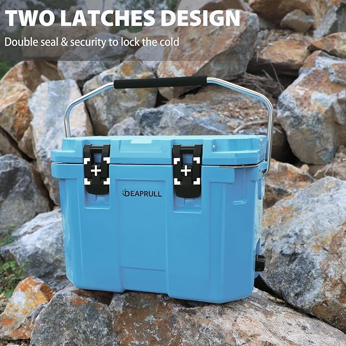 Hard Cooler, Insulated Ice Chest Box Holds Ice for More Days, Portable Cooler with Handle, Cup Holders, Double Latches for Camping Drink, Beach, Picnic, Fishing, Boat, Barbecue