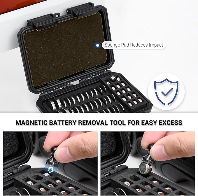 KIWIFOTOS 65 Slots Coin Cell Battery Case for CR2032 CR2016 CR2025 LR44 CR2320 CR2325 CR2330 CR2354 CR2430 CR2450 & LR41 AG13 Button Battery Holder Organizer IP67 Waterproof