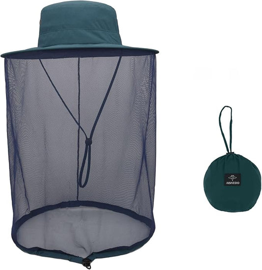 Fishing Hat Sun Protection Hat Mosquito Head Net for Outdoors Bucket Hat with Hidden Net Mesh