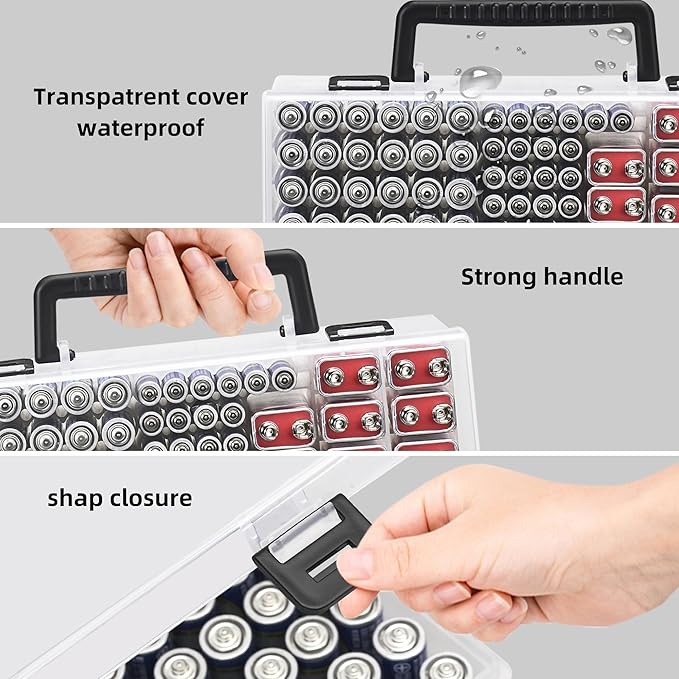 RISOU Battery Organizer Storage Case,Stores More Than 95 Batteries - Battery Storage Box for AA AAA 9V C D Lithium 3vLR44 CR2016 CR1632 CR2032 CR2025 (CASE ONLY) (Transparent)