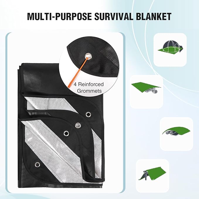 RedSwing 4 Pack Emergency Blankets, Waterproof Survival Thermal Tarp, Multipurpose Reflective Insulated All Weather Blankets for Camping Hiking, Black