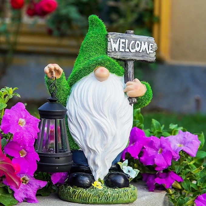 Garden Gnomes Outdoor with LED Solar Light - 11’’ Funny Gnome Decorations/ ornaments for Home/Yard/Patio Solar Lantern Garden Statues - Decor -Fall Deals/clearance - Housewarming/Birthday Gifts