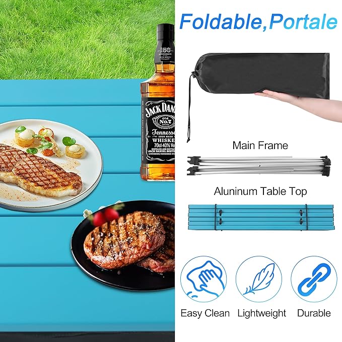 Grope Small Folding Camping Table with Aluminum Table Top, Beach Table for Sand with Carrying Bag,Prefect for Outdoor,Picnic,BBQ,Cooking,Festival