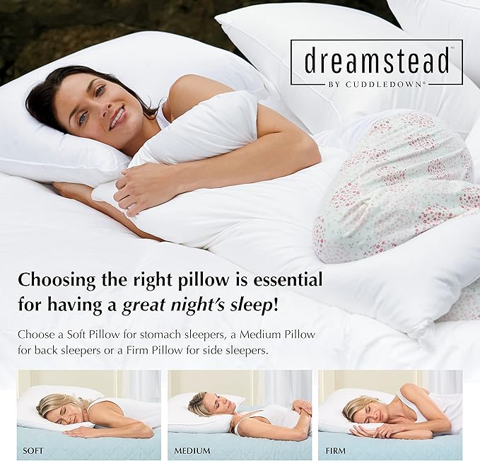 Cuddledown Dreamstead Premium Sleeping Pillow| European White Duck Down | 600 Fill Power | 300 Thread Count 100% Cotton Shell | Damask Striped | Hypoallergenic | Handcrafted | King – Firm
