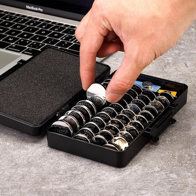 KIWIFOTOS 42 Slots Coin Cell Battery Case for CR2032 CR2025 LR44 Shockproof CR2016 CR2320 CR2325 CR2330 CR2335 CR2354 CR2412 CR2430 CR2450 Button Battery Holder, Battery Not Included