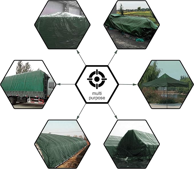 CARTMAN Finished Size 12x30 Feet Waterproof Green Tarp 8 Mil Thick, Multipurpose Protective Cover for Emergency Rain Shelter Camping Tarpaulin