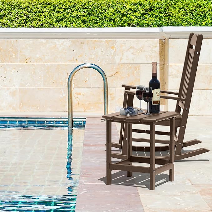 TORVA Patio Adirondack Side Table, Outdoor End Tables All-Weather Resistant HDPE Humidity-Proof Long Time Use for Deck, Lawn,Garden, Porch, Backyard End Table（Brown Color-1 Tier）