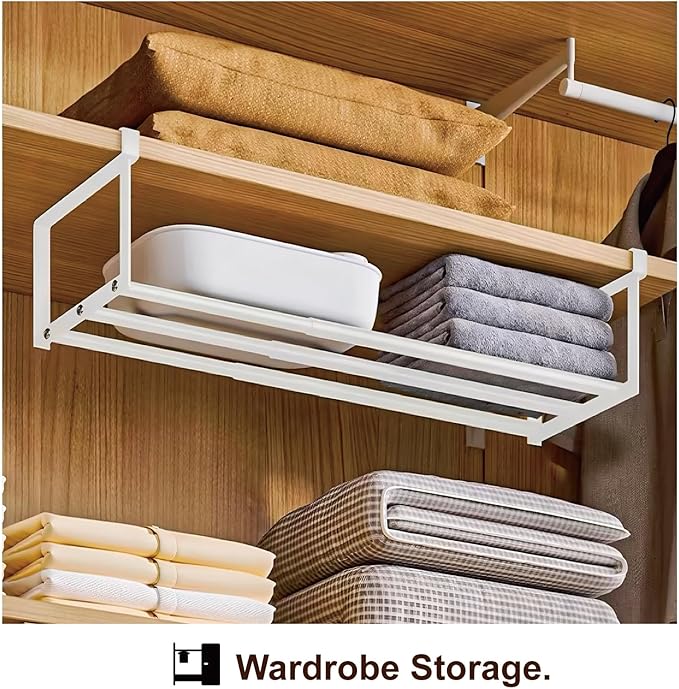 Expandable Shoe Rack Organizer - Adjustable Shoe Rack & Under Cabinet Shelf - for Shoe or Clothing Storage and Organization, Under Shelf Storage (Black,1 Pcs)
