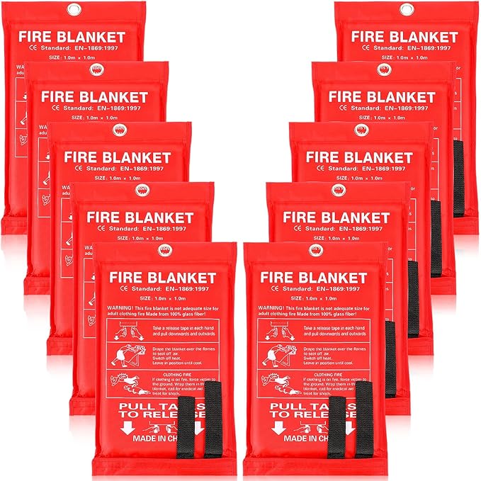 Macarrie 10 Pack 39” x 39” Fire Blanket Emergency for Home Kitchen Safety Suppression Blanket Fiberglass Fireproof Survival for Car Office (Red)