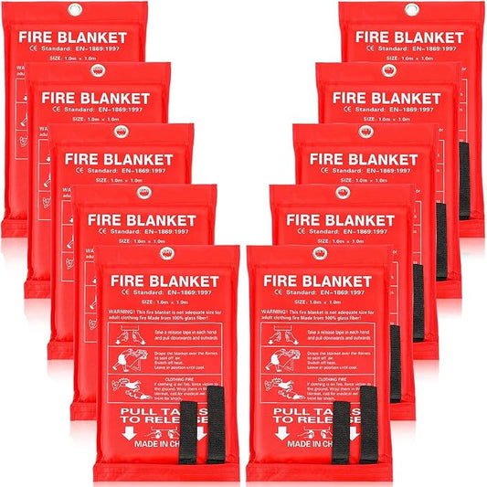Macarrie 10 Pack 39” x 39” Fire Blanket Emergency for Home Kitchen Safety Suppression Blanket Fiberglass Fireproof Survival for Car Office (Red)
