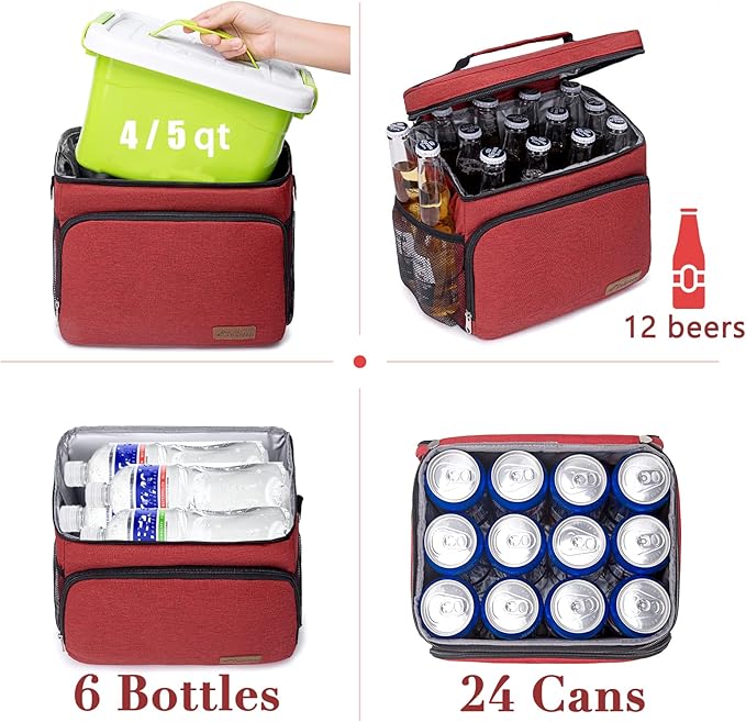 TuErcao Insulated Cooler Bag 6/24 Can Collapsible Leakproof Soft Sided Cooler for Car, Portable Foldable Small Ice Chest for Beach Camping Picnic Travel, 5/15qt Lunch Box for Men Work