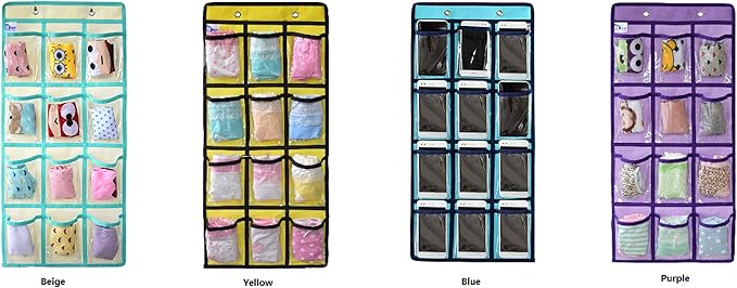 NIMES Hanging Closet Underwear Sock Jewelry Storage Over The Door Classroom Cell Phone Calculator Organizer 12 Clear Pockets (Beige)