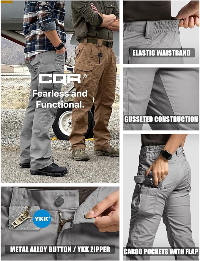 CQR Women's Flex Stretch Tactical Pants, Water Resistant Ripstop Cargo Work Pants with Pockets for Outdoor & Hiking