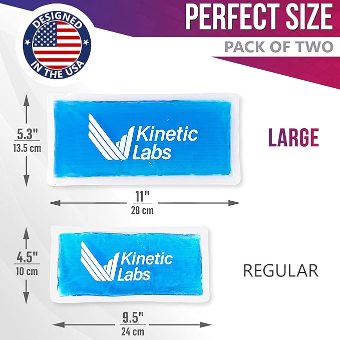 Reusable Gel Ice Packs for Injuries by Kinetic Labs (2 Pack) - Hot Cold Packs for Injuries 11" x 5.3" - Flexible Ice Packs for Back Head Knee Shoulder Neck Ankle Elbow Feet Headaches Surgery (Large)