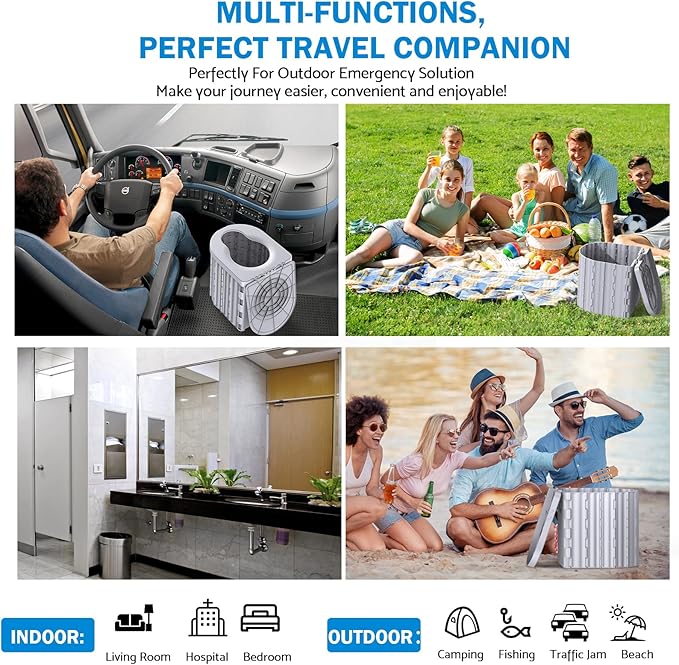 Portable Toilet, Upgraded 15'' toilet With Removable Paper Holder, Camping Toilet With A Load Capacity Of 450 Lbs, Portable Potty for Camping, Hiking, Road Trip, Car, RV, Tent, Beach, Truck Drivers