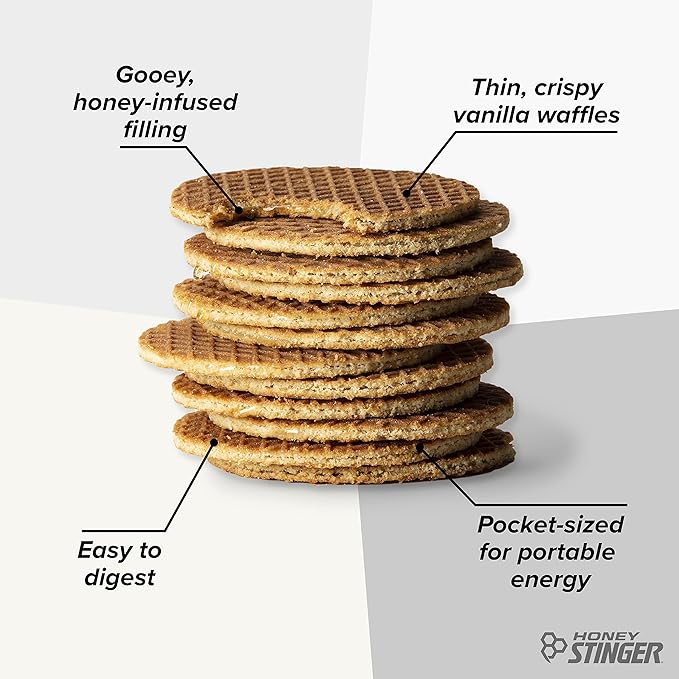 Honey Stinger Organic Vanilla Waffle, Energy Stroopwafel for Exercise, Endurance and Performance, Sports Nutrition for Home & Gym, Pre and Post Workout, Box of 16 Waffles, 16.96 Ounce