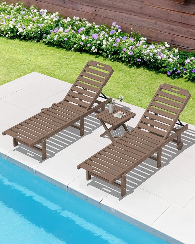 SERWALL Folding Outdoor Side Table, HDPE Adirondack End Table, No Assembly Required Small Table for Indoor and Outdoor Use, Brown