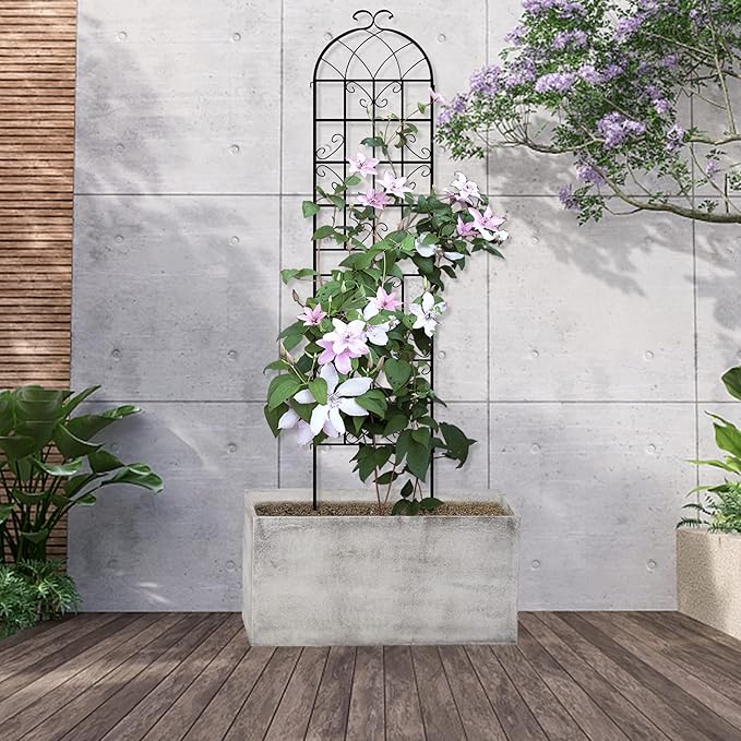 LZRS 2 Pack 87x20in Rustic Iron Arch Decoration Garden Trellis with Black Metal Coating – Perfect for Supporting Climbing Plants Outdoor, Roses, Vines, Flowers, and Vegetables.