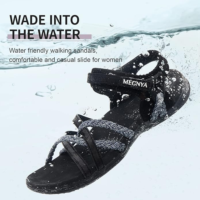 MEGNYA Hiking Sandals for Women, Arch Support Comfortable Walking Sandals Hook Loop Strap, Sports Lightweight Slides
