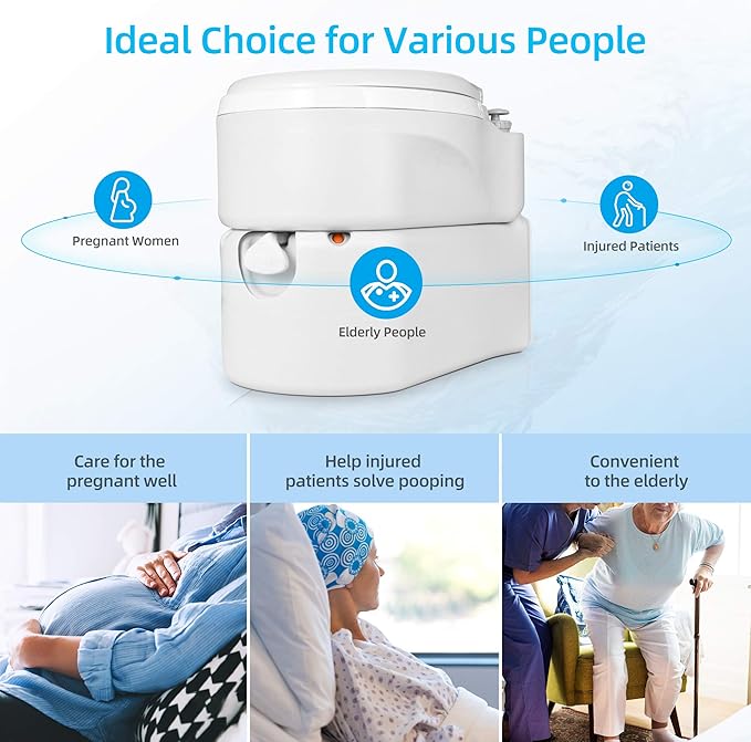 YITAHOME Portable Toilet Integrated 6.3 Gallon, Travel RV Potty with Level indicator, T-type Water Outlets, Anti-Leak Handle Pump, Rotating Spout, for Camping, Boating, Trips (External Water Inlet)