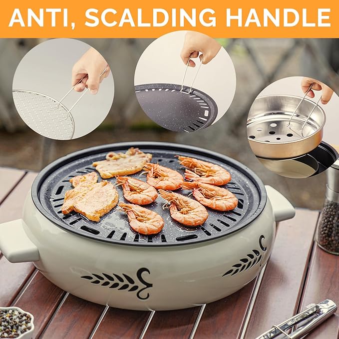 2 IN 1 Smokeless Indoor Electric BBQ Grill/Portable Charcoal Grill with Grill Pan and Grill Net,for Indoor Outdoor Cooking, Bonfire, Patio, Backyard Picnic