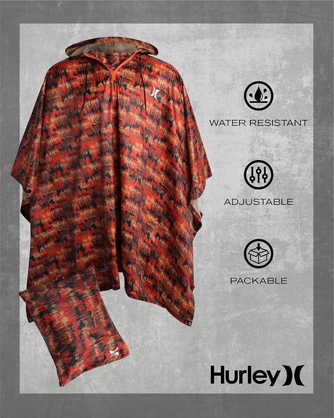 Hurley Ponchos Adult - Waterproof Rain Ponchos for Adults, Lightweight Packable Rain Poncho for Hiking, Camping & Emergency
