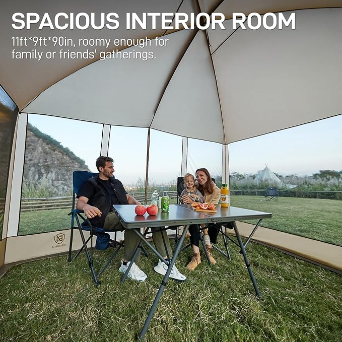 EVER ADVANCED Magnetic Screen House Room 11x9ft, Hands-Free Entry,Screenhouse with Sun Protection for Camping&Picnic, 11x9ftCamping Tent Canopy Shelter with Mesh, Brown