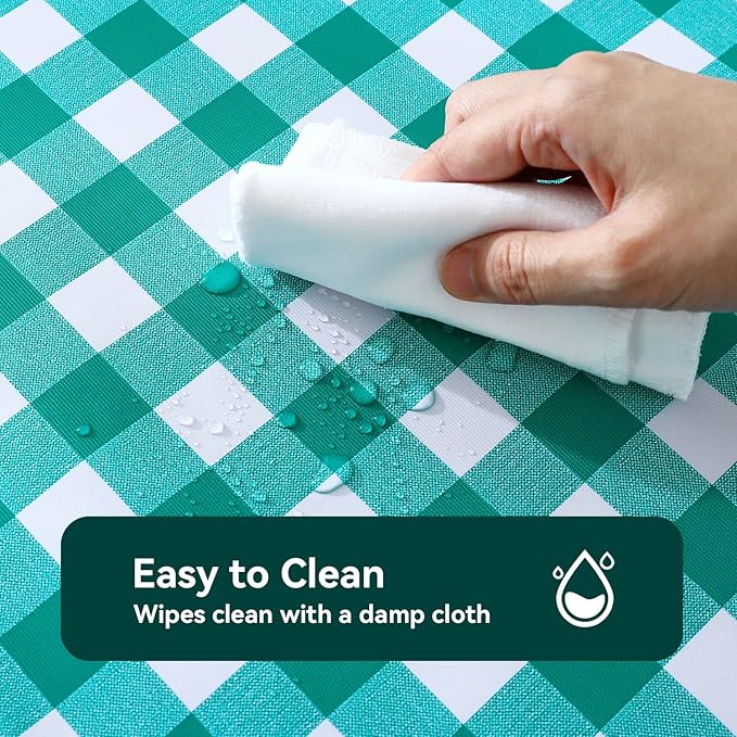 Romanstile RectangleVinyl PVC Tablecloth, 100% Waterproof Buffalo Plaid Plastic Table Cloth, Oil Proof Heavy Duty Wipeable Table Covers for Dining/Camping/Picnic/Outdoor - 60 x 120, Teal Green