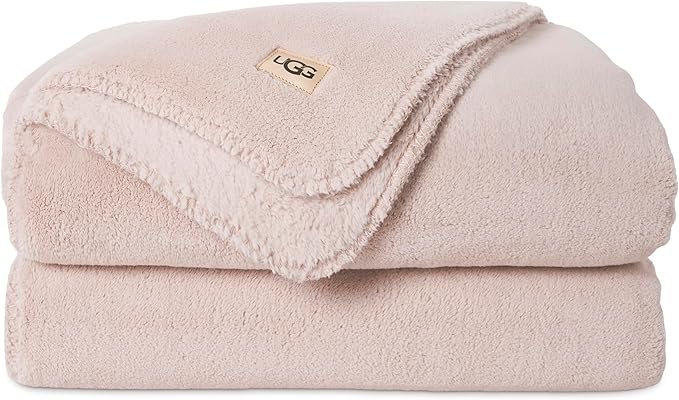 UGG Whitecap Plush Throw Blanket Fleece Lightweight Soft Throw for Couch or Bed Luxury Home Decor for Living Room Washable Hypoallergenic Blankets for Dorm Decor, 50-inch x 70-inch, Light Pink Quartz