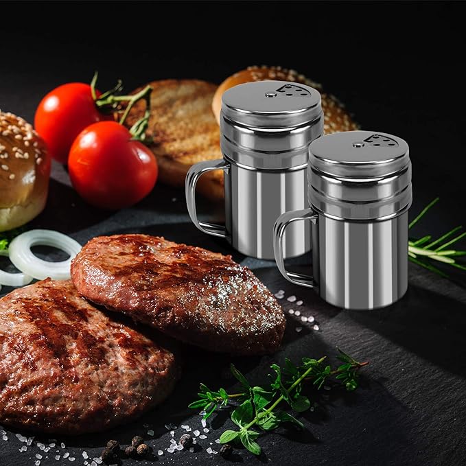 Accmor 5oz Salt and Pepper Shakers with Adjustable Pour Holes, Stainless Steel Dredge Shaker, Seasoning Spice Shakers for Salt Pepper Cinnamon Sugar Flour