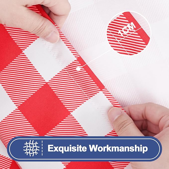 Smiry Picnic Table Cover with Bench Covers, Waterproof Elastic Fitted Tablecloths for 6 Foot Rectangle Tables, Washable Buffalo Plaid Tablecloth for Camping, Outdoor (Red & White, 30"x72")