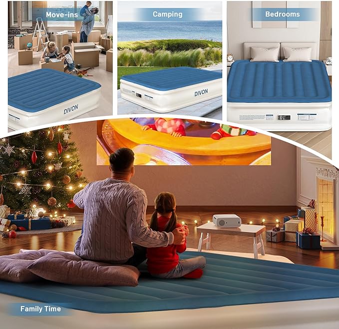 DIVON Air Mattress Queen with Built in Pump,18'' Raised Self Inflatable Mattress,Foldable Blow Up Mattress in 3 Mins,Portable Air Bed for Camping,Travel&Floor,Queen Size Air Matress for Adults,660lbs
