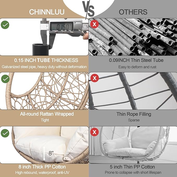 Oversized Hanging Egg Chair Outdoor Wicker Swing Chair with Stand Rain Cover UV Resistant Cushion 400lbs Capacity for Patio, Garden and Balcony