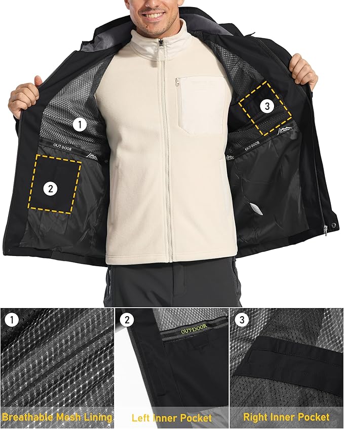 MAGCOMSEN Men's Hooded Windproof Water Resistant Rain Jacket Windbreaker 5 Pockets for Hiking,Fishing,Travel