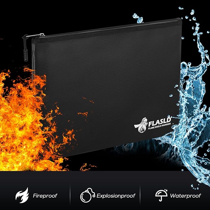 FLASLD Fireproof Document Money Bags, Large Fireproof Wallet Pouch, Safe Bag for Cash, Valuables & Passport, with Silicone Coating & Zipper Closure (Pouch-15x11”)