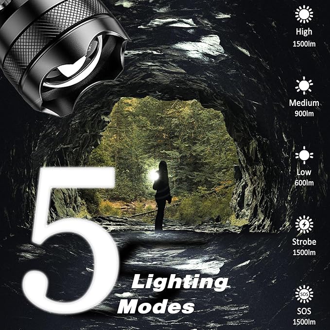 ISUNMEA Rechargeable Strong Flashlight, 2Packs Zoomable LED Powerful Flashlights 1500LM High Lumens w/ 5 Modes Waterproof Handheld Flash Light for Emergencies Outdoor Camping Hiking Home Power Outage