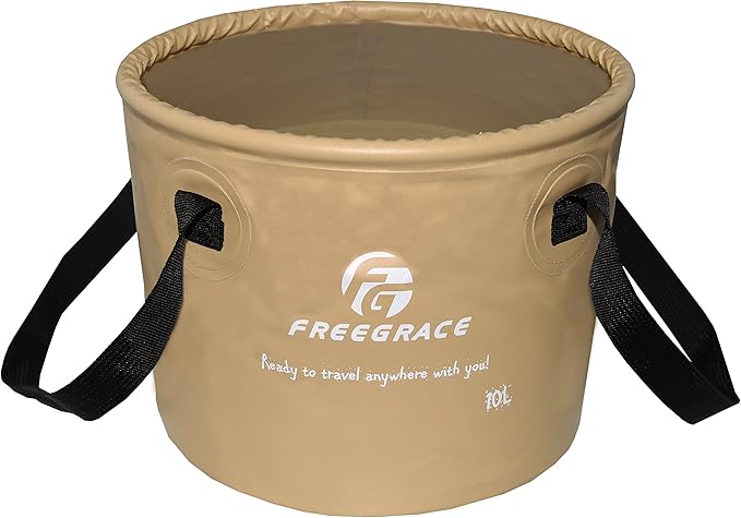 Premium Collapsible Bucket by Freegrace - Compact Portable Folding Water Container - Lightweight & Durable - Includes Handy Tool Mesh Pocket