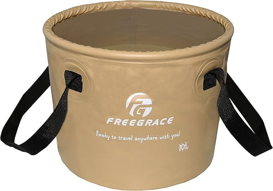 Premium Collapsible Bucket by Freegrace - Compact Portable Folding Water Container - Lightweight & Durable - Includes Handy Tool Mesh Pocket
