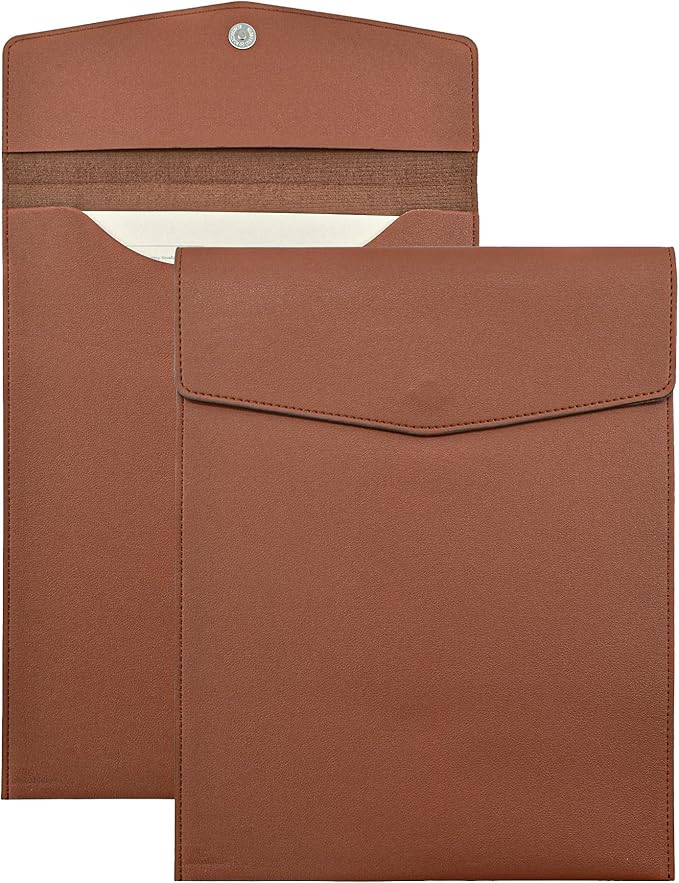 VANRA 1 Piece PU Leather File Folder Vertical A4 Document Holder File Envelope Waterproof Leather Portfolio Case Filing File Organizer for Letter Size with Magnetic Button Closure (Brown)