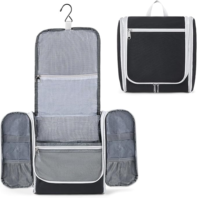 Della Gao Hanging Toiletry Bag for Men and Women, Large Capacity Cosmetics Makeup Bag Toiletries Organizer, Bathroom Bag, Water-Resistant Nylon, Black