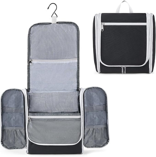 Della Gao Hanging Toiletry Bag for Men and Women, Large Capacity Cosmetics Makeup Bag Toiletries Organizer, Bathroom Bag, Water-Resistant Nylon, Black