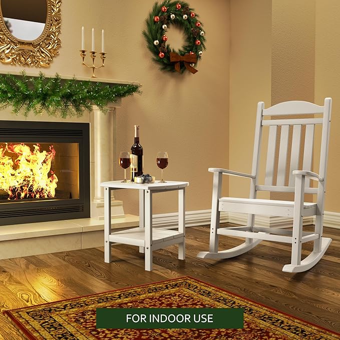 TORVA Patio Adirondack Side Table, Outdoor End Tables All-Weather Resistant HDPE Humidity-Proof Long Time Use for Deck, Lawn,Garden, Porch, Backyard End Table（White Color）(2 Tier)