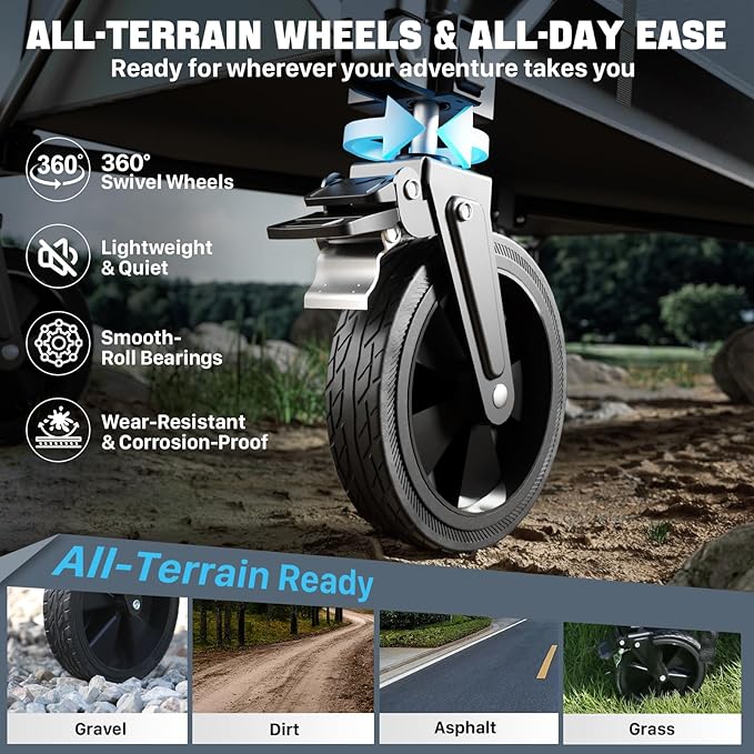 Folding Wagon Cart Foldable with Wheels, Adjustable Double Decker 150L-300L Capacity, All-Terrain Wheels & Brake, 450LBS Heavy Duty Collapsible Wagon for Beach, Camping, Outdoor